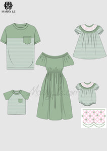 FAMILY MATCHING OFF SHOULDER SHIRRED DRESSES AND TSHIRTS SETS - MD461