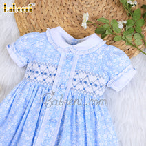 Elegant flowers geometric smocked satin dress - DR 3498