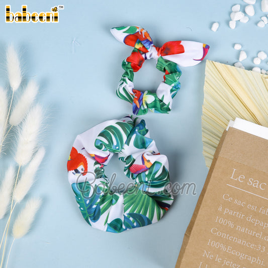 Parrots palms tropical printed scrunchies for little girls - HB 127