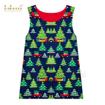 Christmas trees and car appliqued dress for baby girls - DR 3086