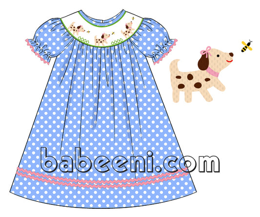 Lovely puppy hand smocked bishop dress - DR 2462