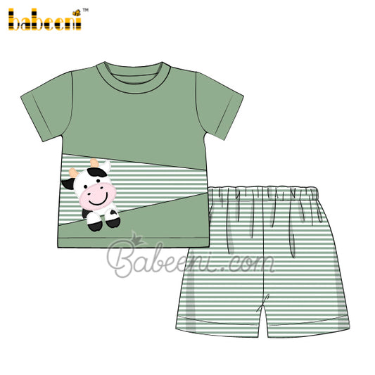 Nice cow applique boy set clothing  – BC 1055