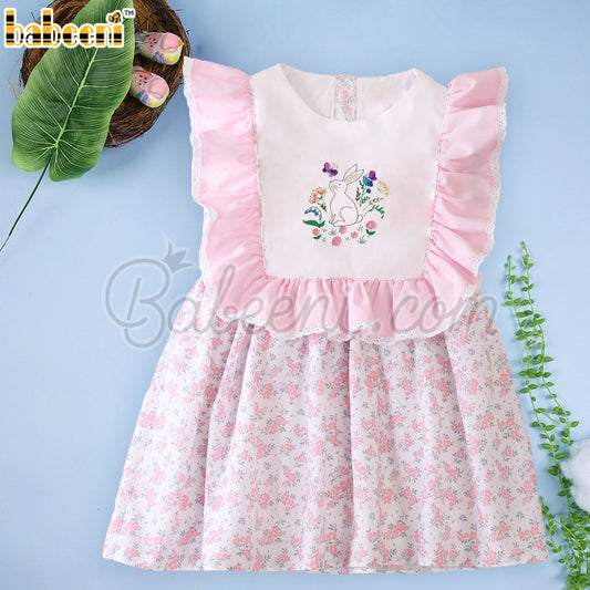 Lovely girl dress rabbit embroidery floral satin - DR 3373