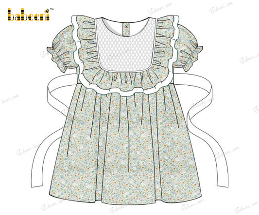 Honeycomb Smocking Dress In Green Floral For Girl - DR3571