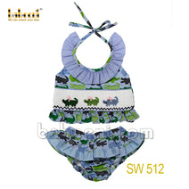 Alligator smocked bikini set for girl-  SW 512