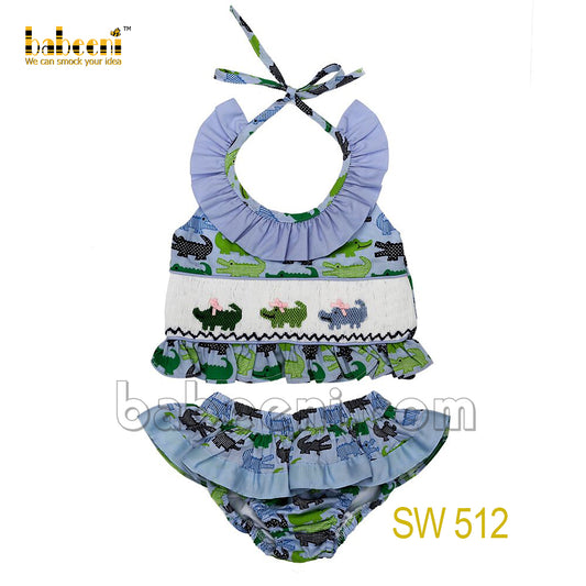 Alligator smocked bikini set for girl-  SW 512