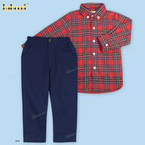 Outfit With Red Flannel And Navy Blue Pant For Boy - BC1135