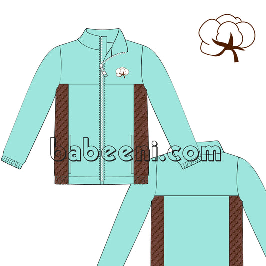 Minty green coat with white cotton flower applique for girls- PO 12