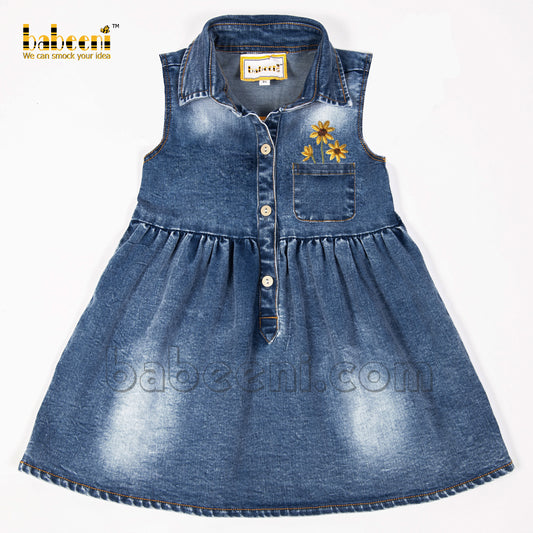 Flower hand embroidery denim dress - DC 26