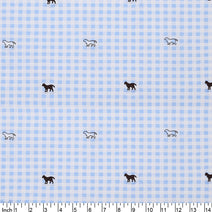 Y7 - dog on blue gingham knit fabric