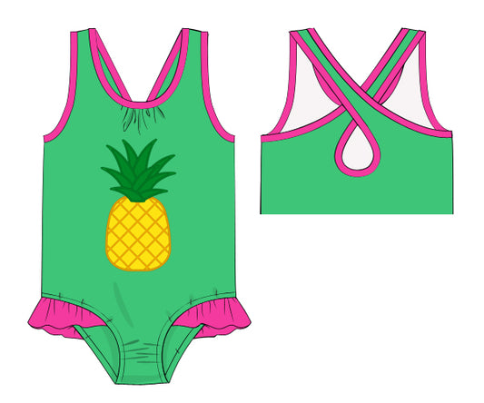 Nice pineapple appliqued swimwear for girl - SW 418