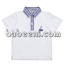 Sailboat applique polo shirt for little boy - PL 014