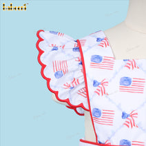 Girl Bubble With US Flags Hand Smocked - DR3919