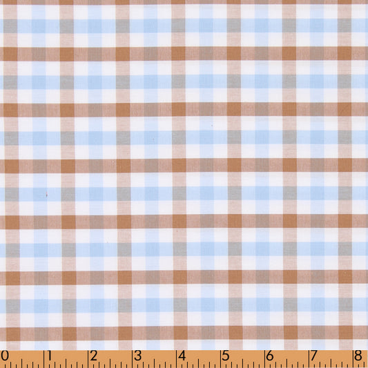 M72- Tan & BabyBlue plaid fabric