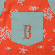 Baby Boy’s Living Coral Monogrammed Romper - BC 821