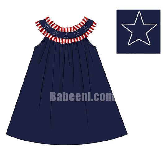 Independence day girl hand embroidery dress with star patterns- DR 2761