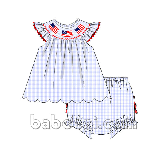 Beautiful American Flags smocked outfit for little girl - DR 2668