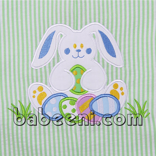 Cute bunny and eggs applique shortall for baby boy - BC 639