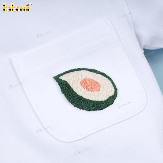 Boy 4.0 woven printing with hand embroidery avocado - DR4170