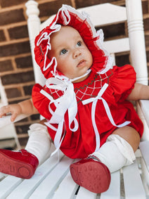 Girl Red Bubble Hand Smocked Christmas Theme