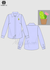 BASIC BLUE WOMEN SHIRT CACTUS HAND EMBROIDERY - MD238