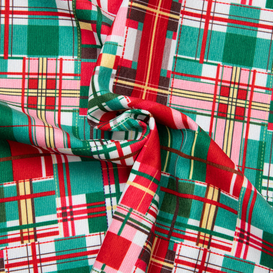 N41- Red, green Madras corduroy printed 4.0