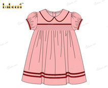 Honeycomb Smocking Dress In Pink With Red Accent For Girl - DR3569