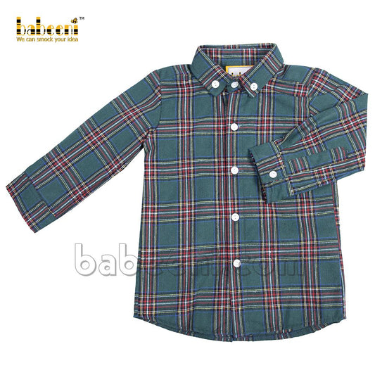 Vintage boy shirt green flannel plaid - TS 36
