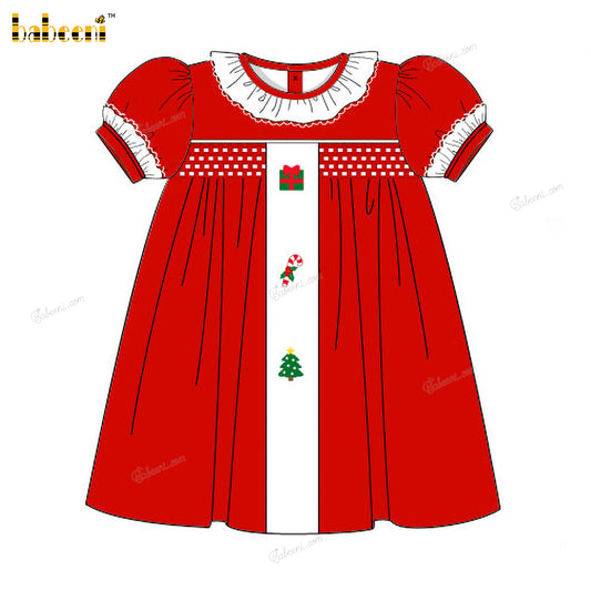 Honeycomb Smocked Dress In Red White Accent For Girl - DR3728