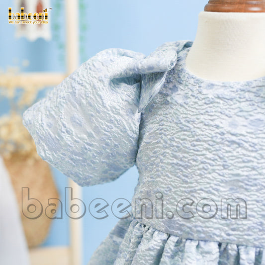 Mint Jacquard baby dress with bows on shoulder - DR 3252