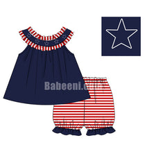 Independence day hand embroidery star girl short set- DR 2763