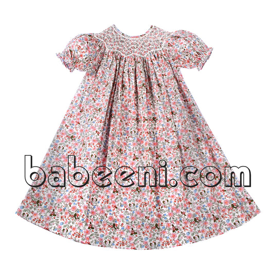 Beautiful girl geometric smocked dress floral - DR 2535