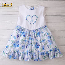 Elegant blue flowers heart and monogram crochet dress - DR 3190