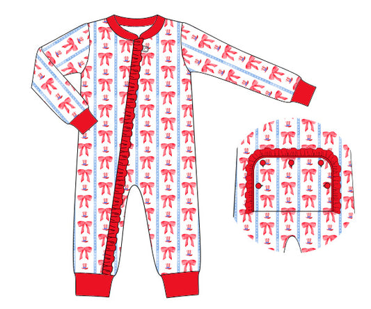 K386- Red Bow and hat stripe knit printing 4.0