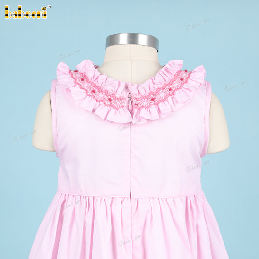 Girl Shirred Geometric Smocked Dress In Pink  - DR3801