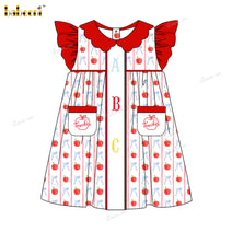 Girl Dress Red Neck With ABC Hand Embroidered - DR3943