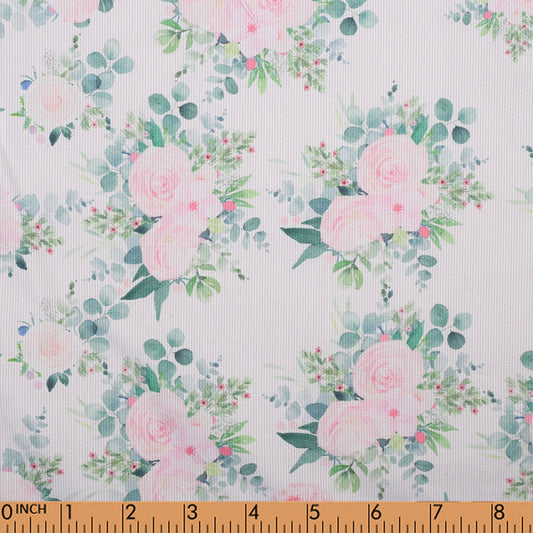 F42- Lisianthus floral printed 4.0 in pique fabric