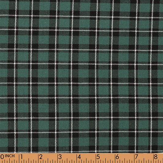 T04- Green, Black, White Tartan fabric