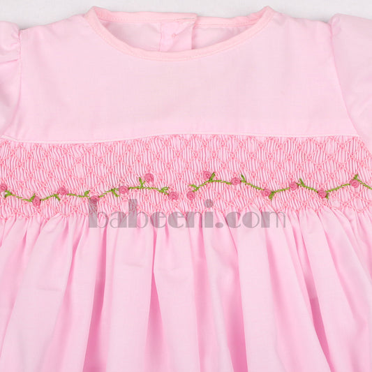 Rose and geometric smocked baby grow - LQ 004