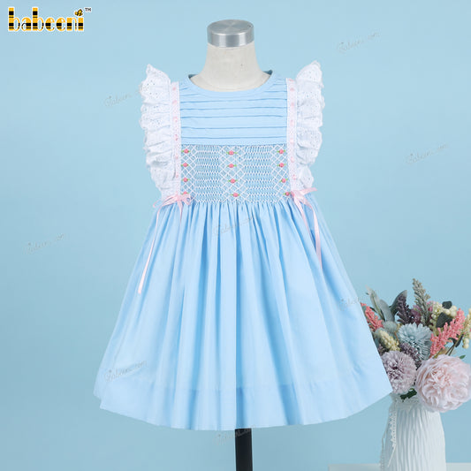 Girl Geometric Smocked Dress In Blue - DR3813