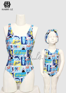 ALOHA WHALE PRINT MOTHER AND DAUGHTER MATCHING ONE PIECE SWIMSUIT - MD496