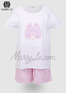 2 PIECES NURSING OUTFIT SUMMER SHORT SET - BABY PINK ROSES PRINT - MD520