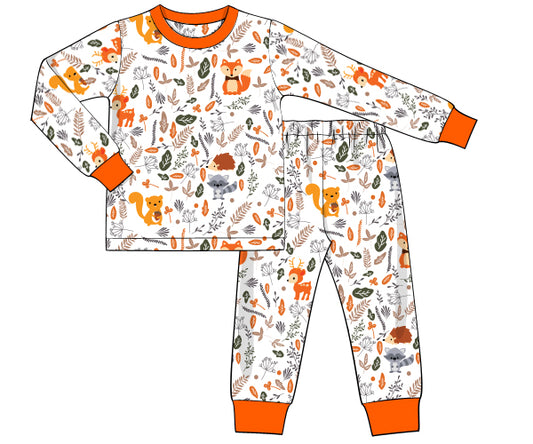 K371- Fox, deer in fall leaves knit printing 4.0