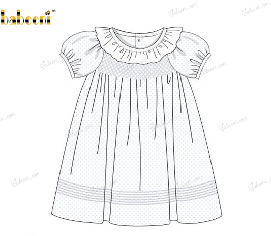 Honeycomb Smocking Dress White With Blue Dots For Girl - DR3579