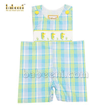 Playful little boy smocked horsefish shortall- BC 863