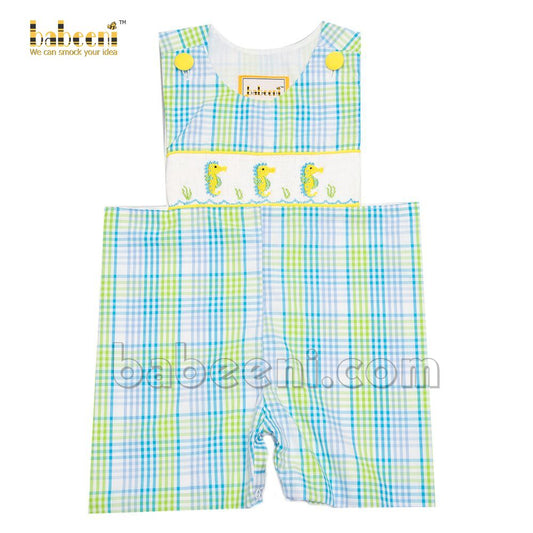 Playful little boy smocked horsefish shortall- BC 863