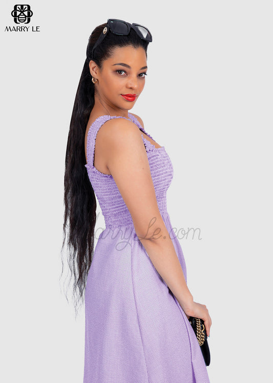 LOVELY SHIRRED VIOLET DRESS FOR WOMEN - MD319