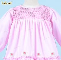 Honeycomb Smocked Dress In Pink With Hand Embroidery Flower For Girl - DR3692