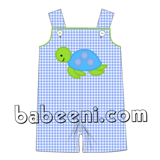 Adorable boy turtle applique shortall - BC 605