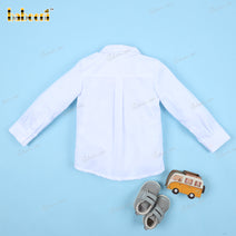 Shirt White Car Hand Embroidery For Boy - BC1110